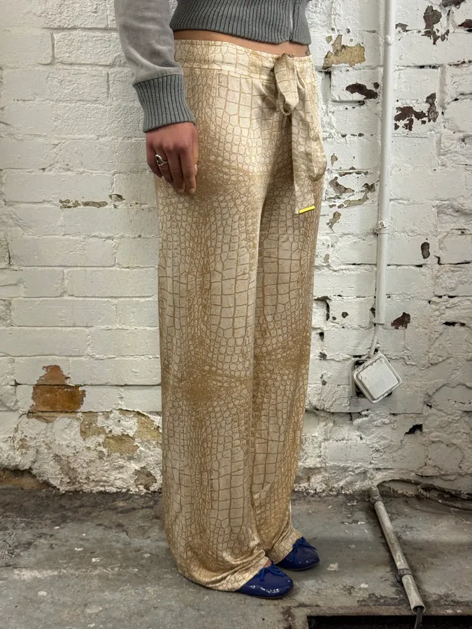 Roberto Cavalli Beige Jersey Crocodile Print Wide Leg Pants - Image 3
