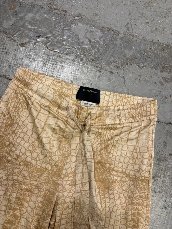 Roberto Cavalli Beige Jersey Crocodile Print Wide Leg Pants - Image 5