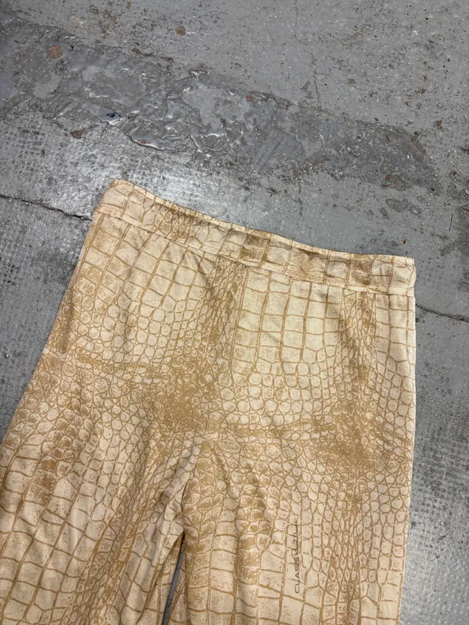 Roberto Cavalli Beige Jersey Crocodile Print Wide Leg Pants - Image 7