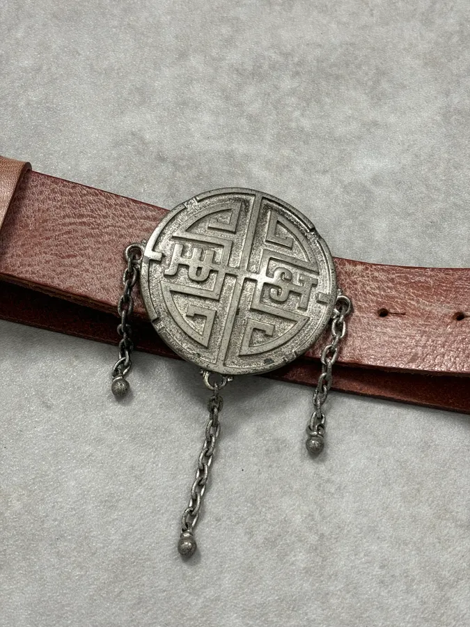 Roberto Cavalli Beige Leather Wide Belt with Ornate Metal Buckle - Image 5
