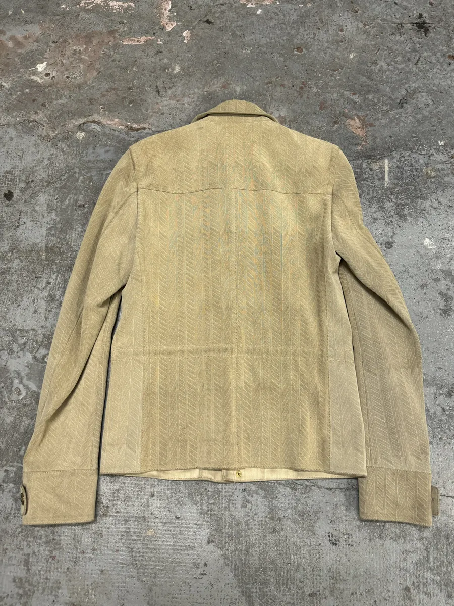 Roberto Cavalli Beige Lines Suede Leather Jacket - Image 2