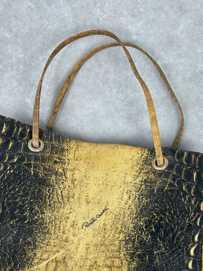 Roberto Cavalli Black Leather Crocodile Embossed Tote Bag - Image 11