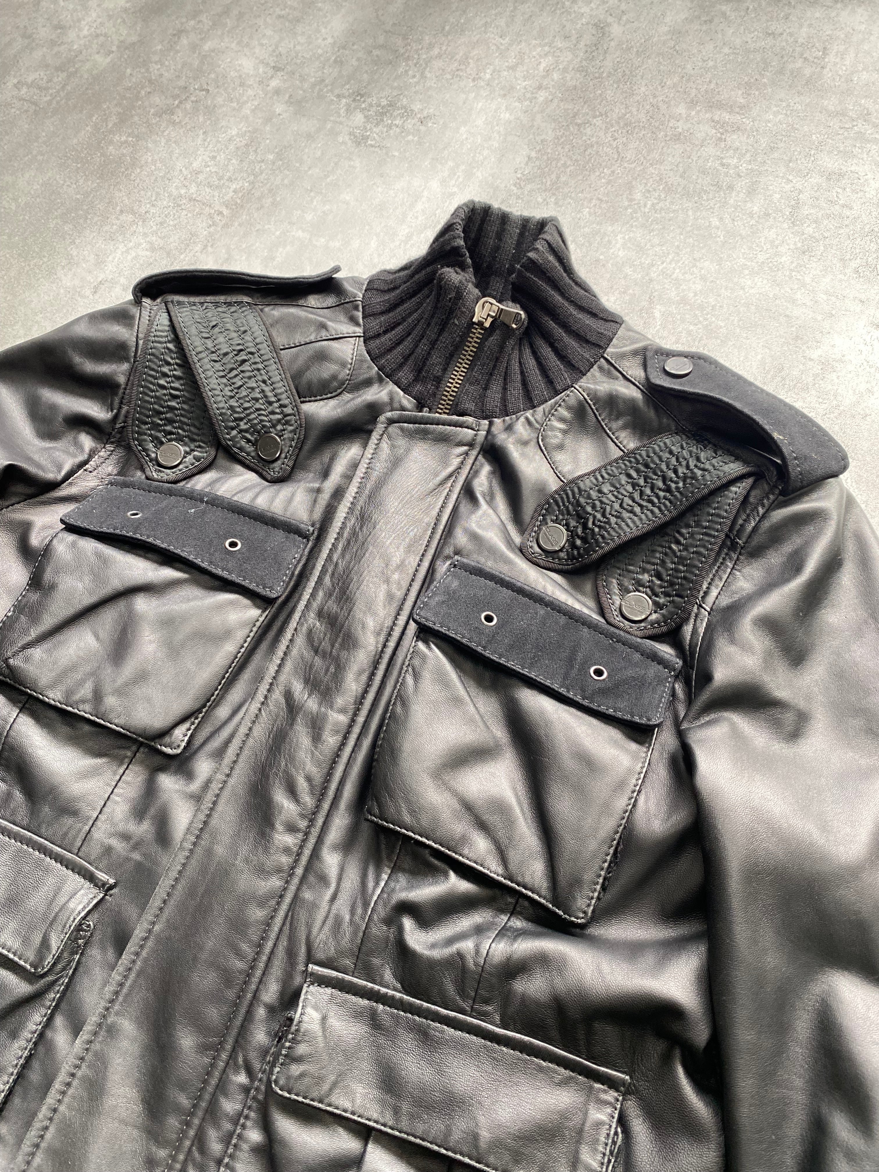 2000s Cavalli Class Biker Black Leather Jacket - Image 2
