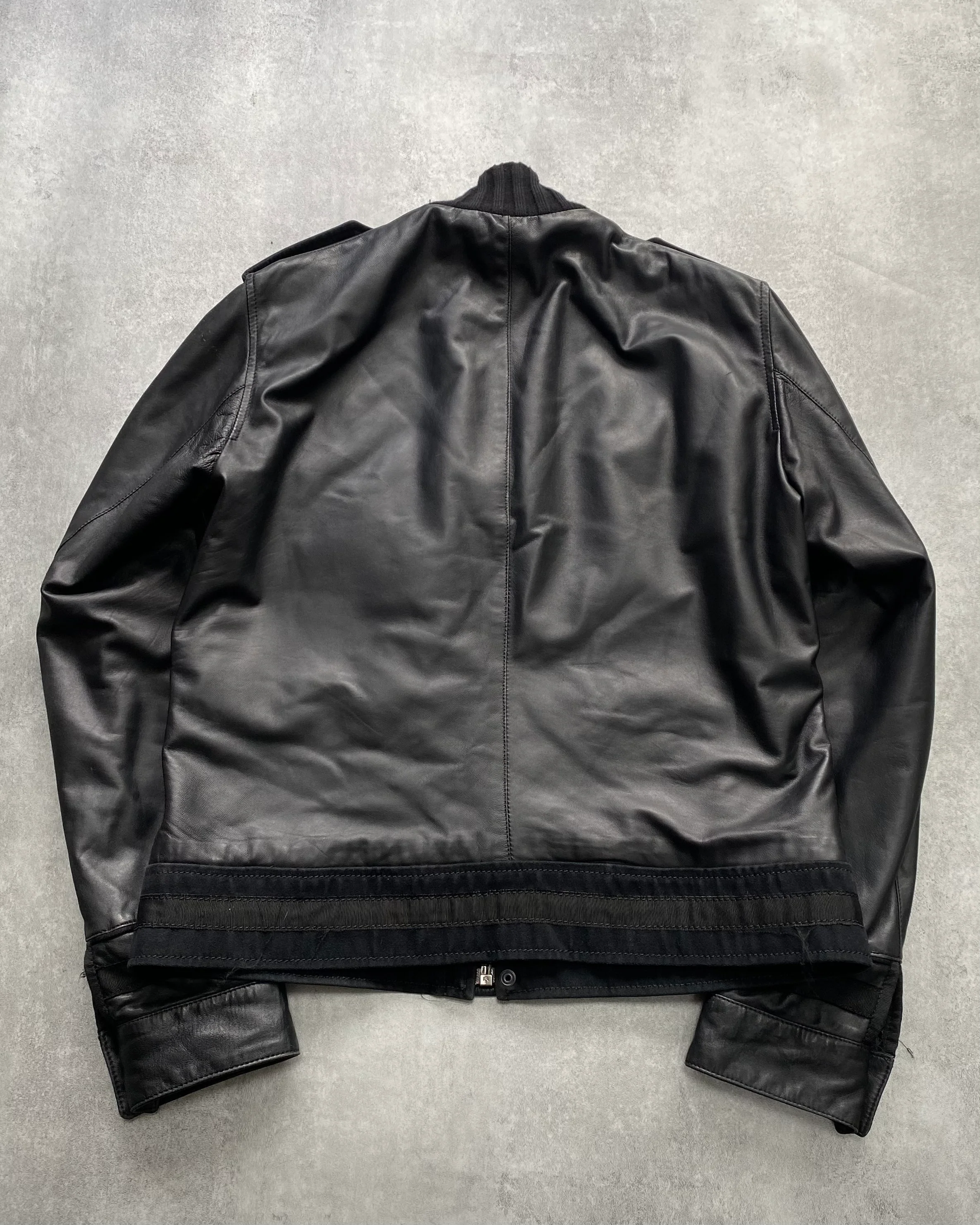2000s Cavalli Class Biker Black Leather Jacket - Image 3