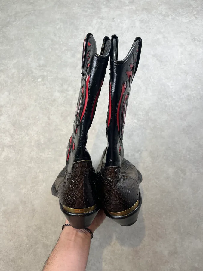 Roberto Cavalli Black Python Embroidered Western Santiag Boots - Image 6