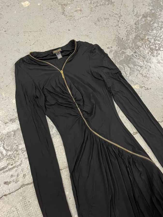 Roberto Cavalli Black Tornado Golden Zip Dress - Image 9
