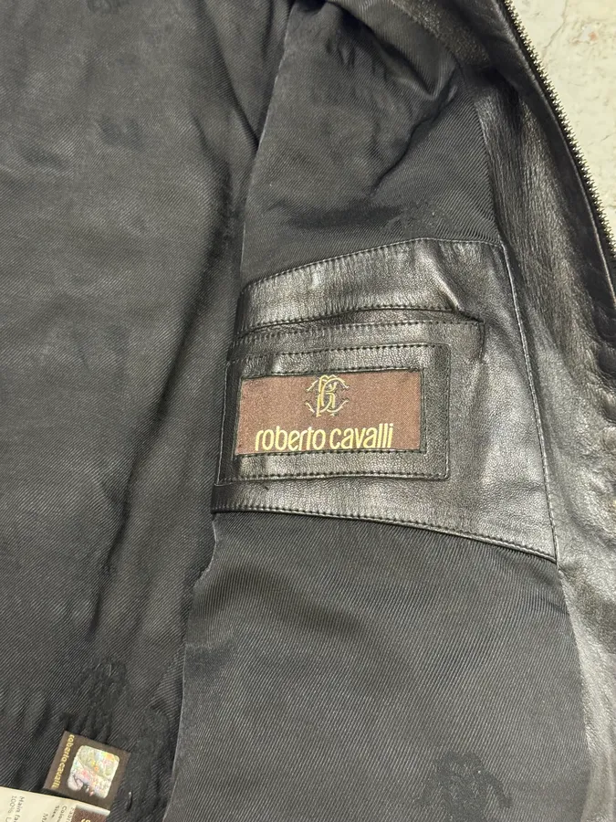 Roberto Cavalli Black Zebra Leather Jacket - Image 8