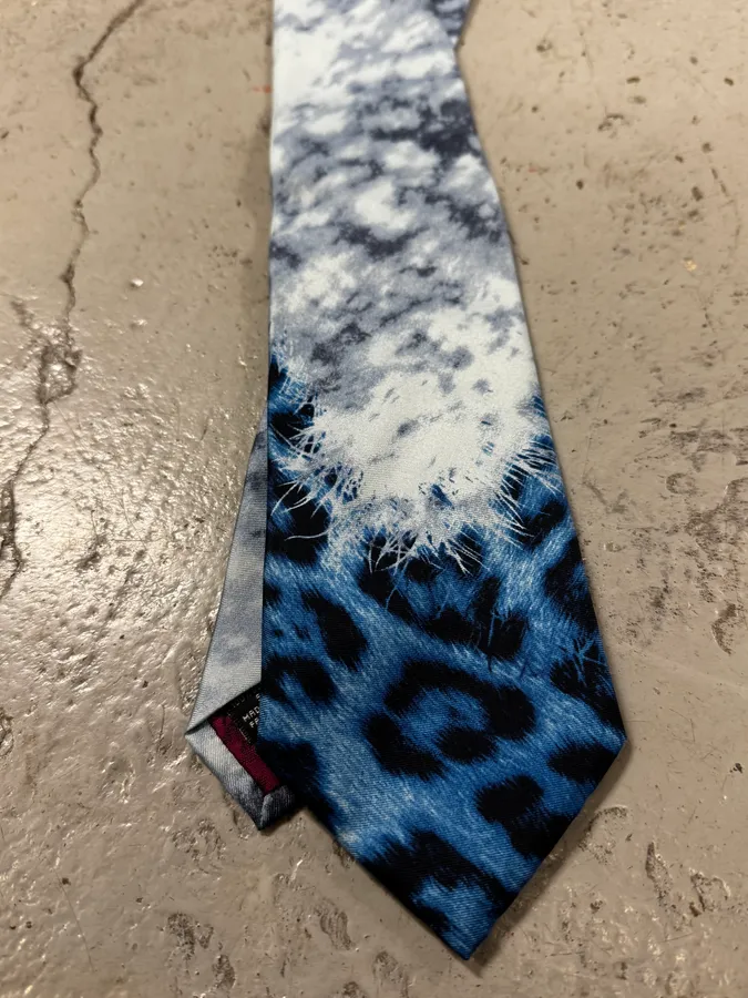 Roberto Cavalli Blue Silk Leopard Print Tie - Image 6