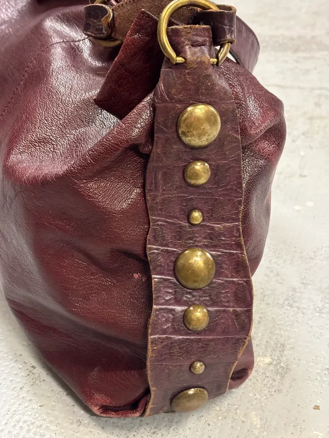 Roberto Cavalli Bordeaux Studded Leather Shoulder Bag - Image 11