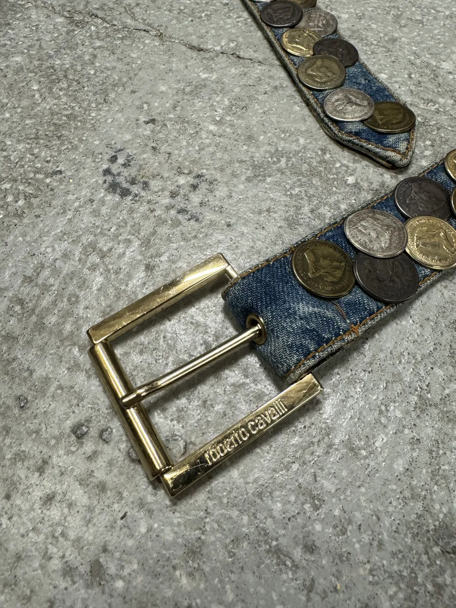 Roberto Cavalli Bronze Money Denim Belt - Image 5