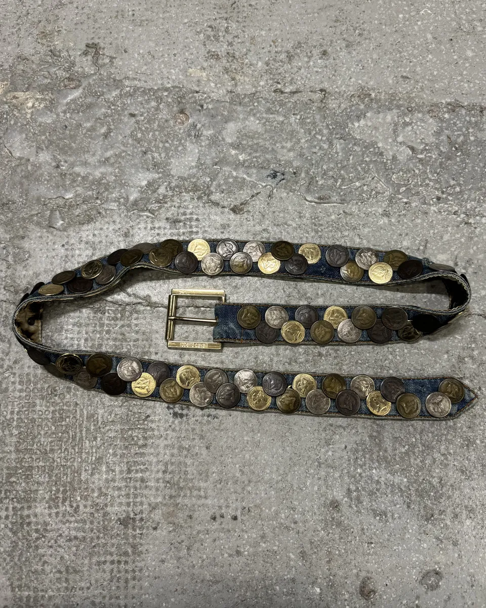 Roberto Cavalli Bronze Money Denim Belt - Image 6