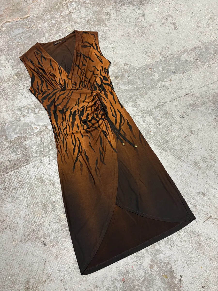 Roberto Cavalli Brown Camel Zebra Savage Dress - Image 3