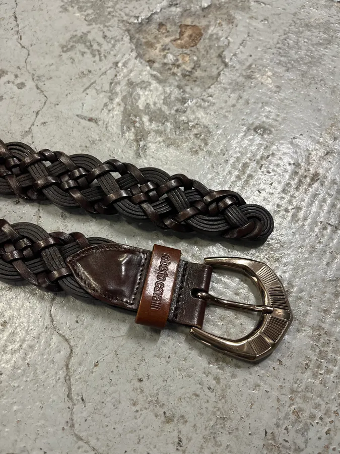 Roberto Cavalli Brown Leather Woven Belt - Image 5