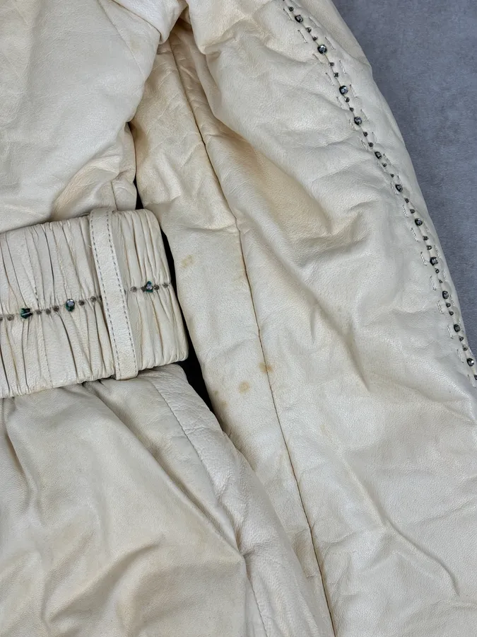 Roberto Cavalli Cream Fur Collar  Leather Jacket - Image 11