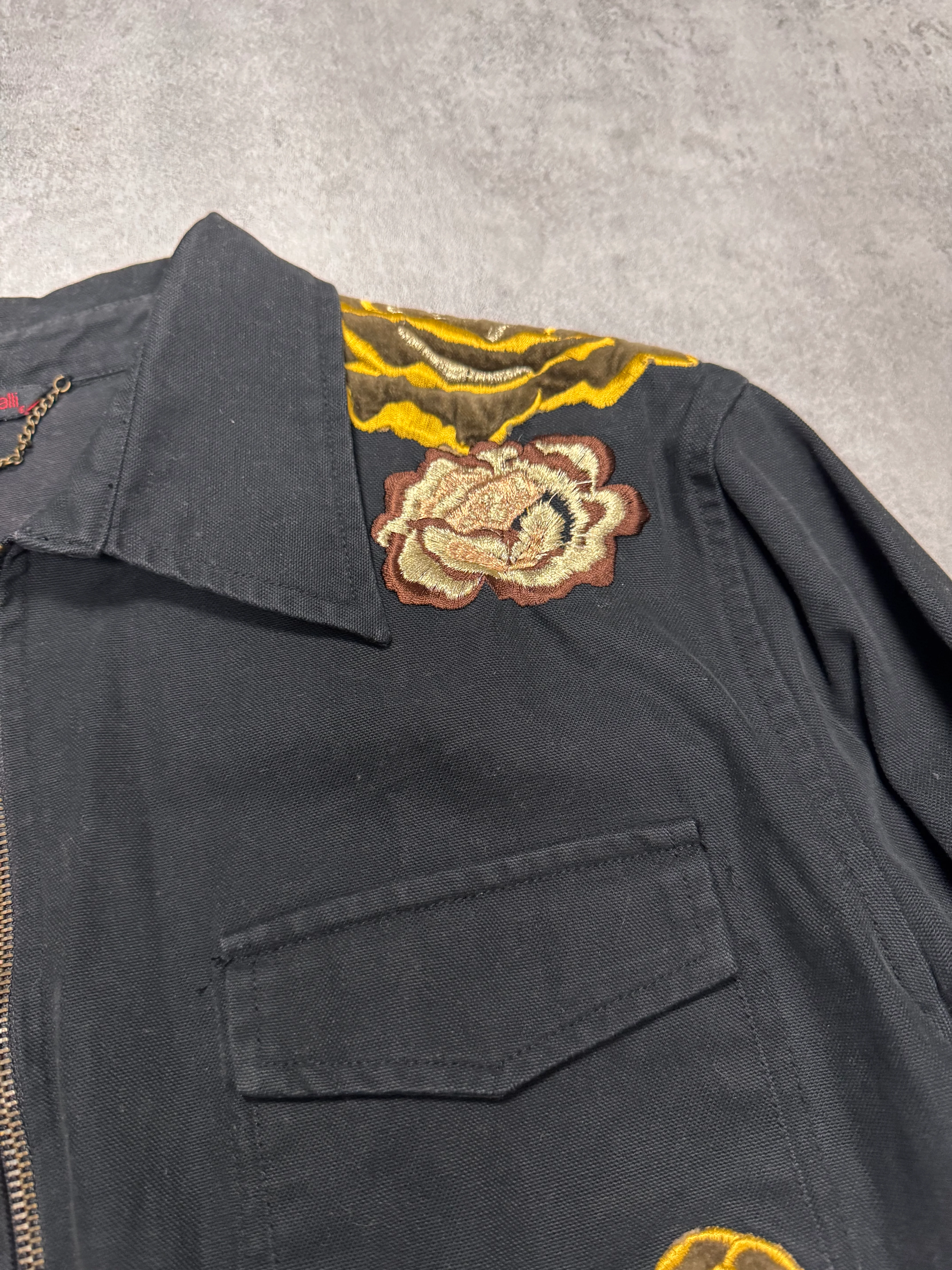 Roberto Cavalli Embroided Flowers Black Jacket - Image 4