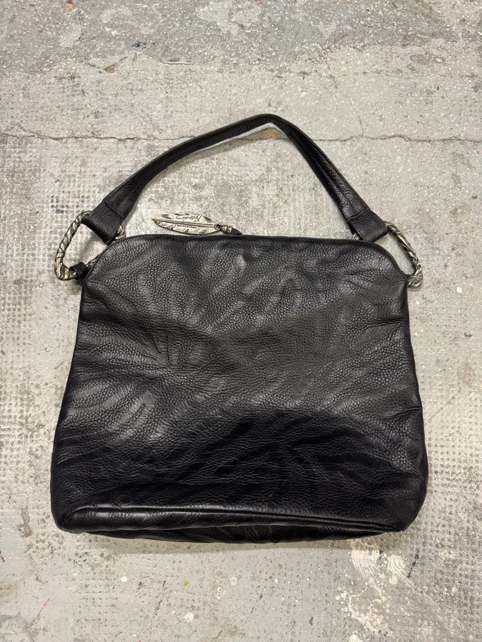 Roberto Cavalli Feather Black Grained Leather Handle Bag - Image 5