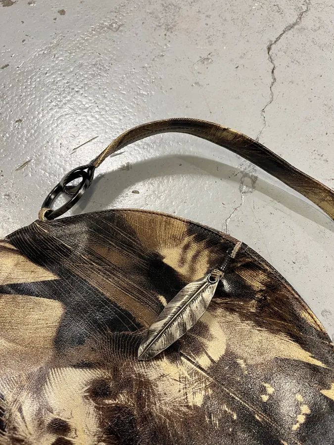 Roberto Cavalli Feather Charm Black & Beige Handle Bag - Image 4