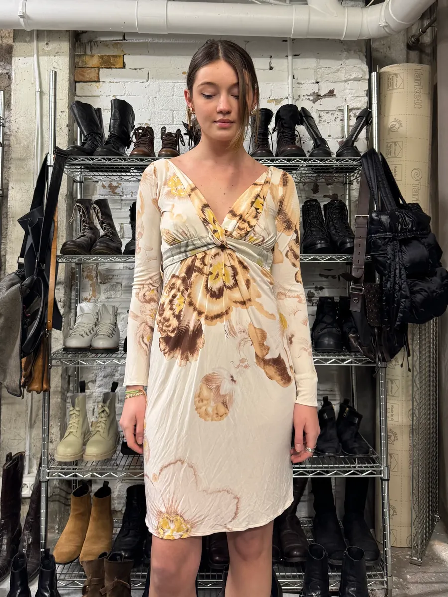 Roberto Cavalli Flowers White Dress