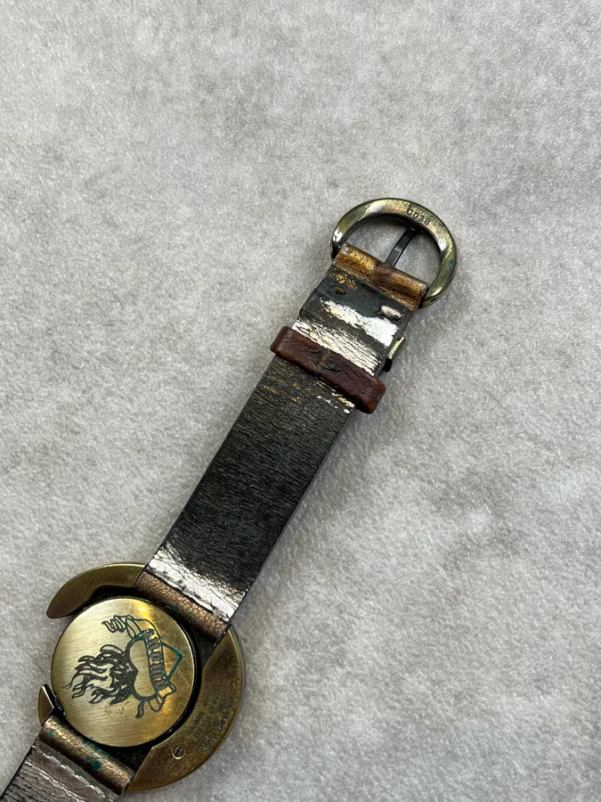 Roberto Cavalli Gold Leather Rotating Bezel Watch - Image 7