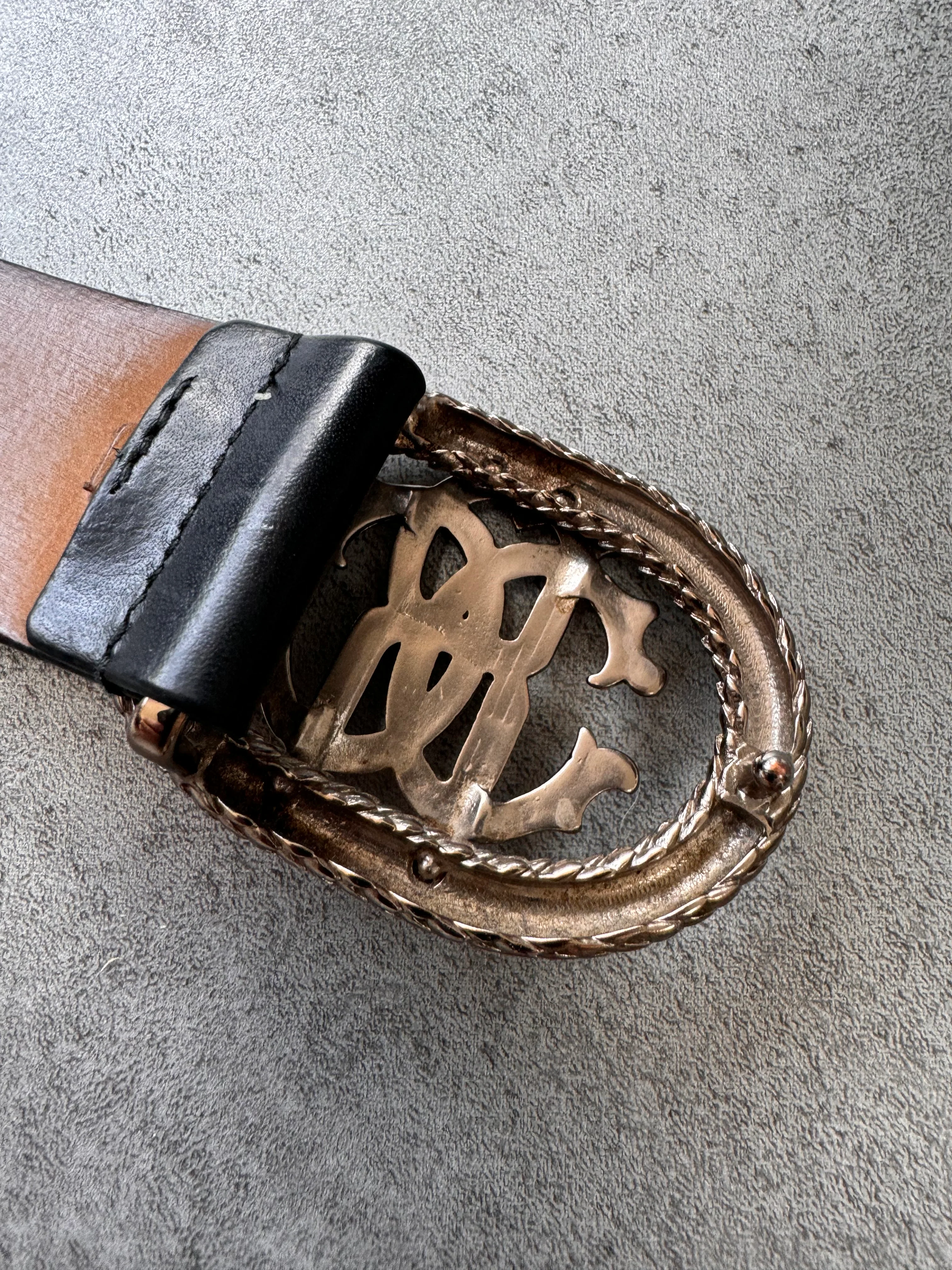 Roberto Cavalli Golden Pink Snake Buckle Black Leather Belt - Image 3