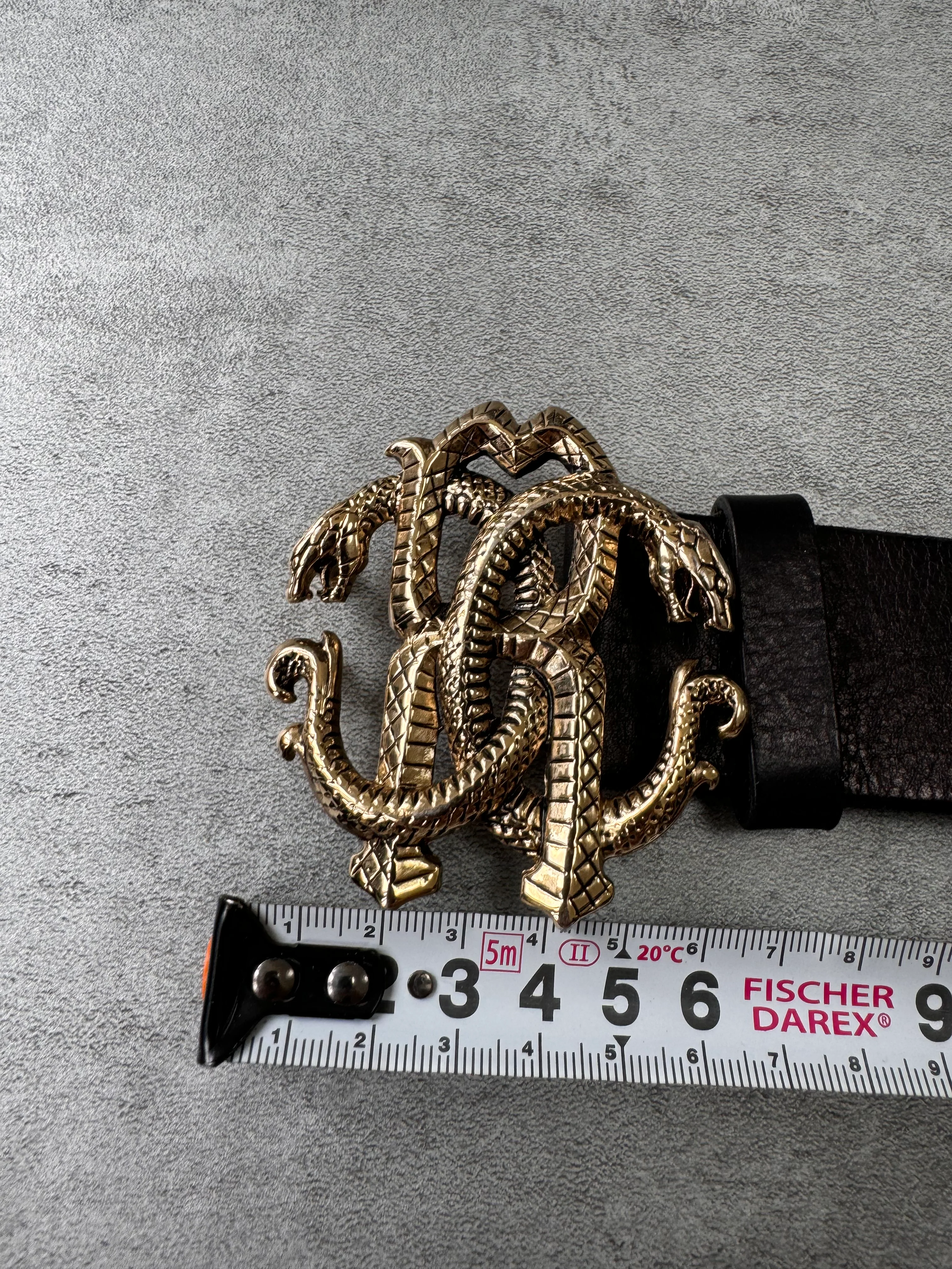Roberto Cavalli Golden Snake Buckle Brown Leather Belt (OS) - Image 7
