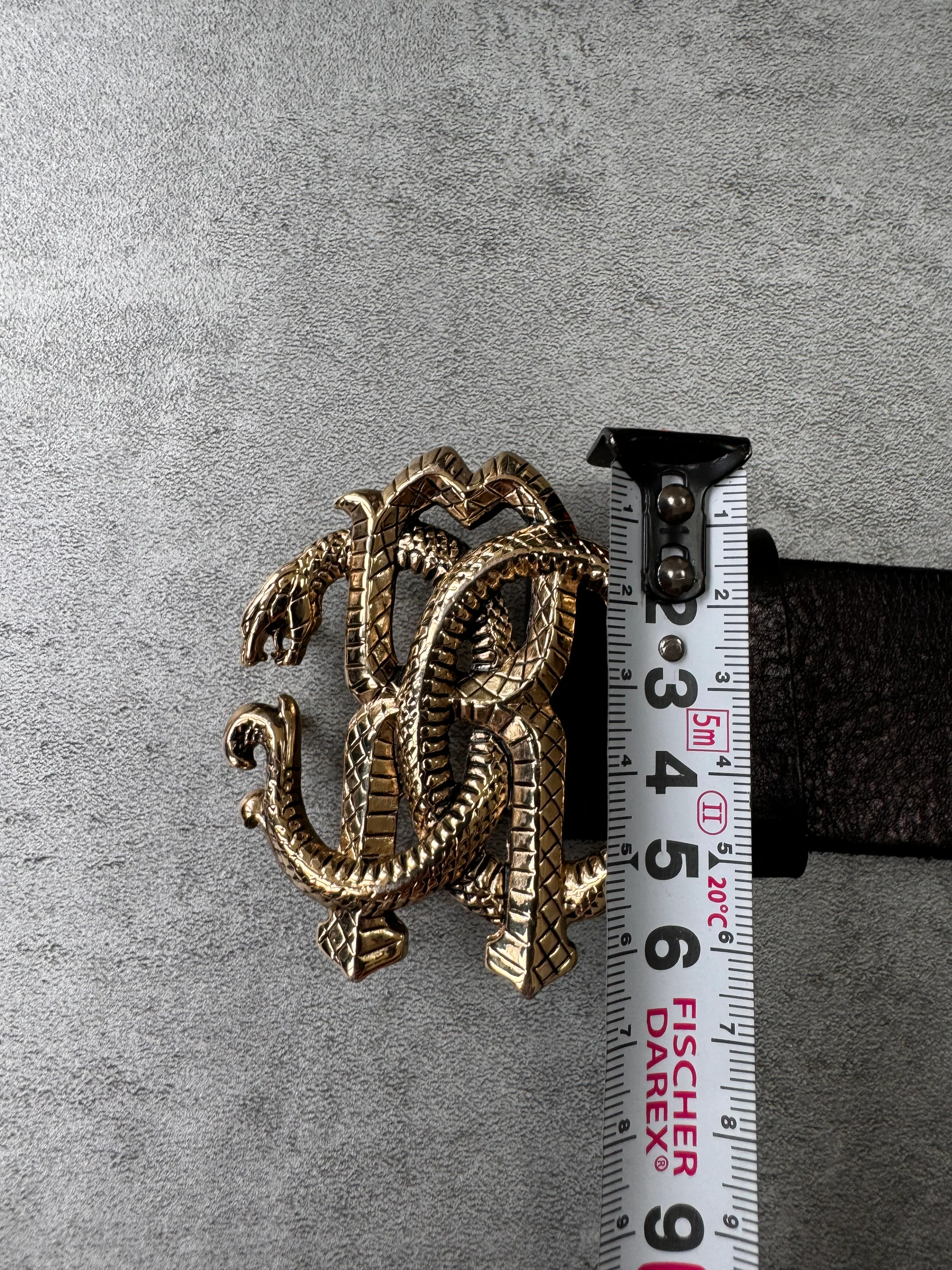 Roberto Cavalli Golden Snake Buckle Brown Leather Belt (OS) - Image 8