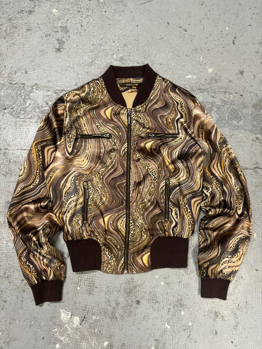 Roberto Cavalli Psycho Brown & Beige Light Bomber Jacket - Image 5