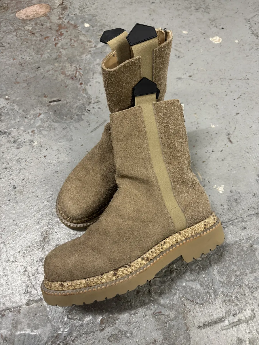 Roberto Cavalli Raw Suede Snakeskin Leather Beige Boots - Image 2