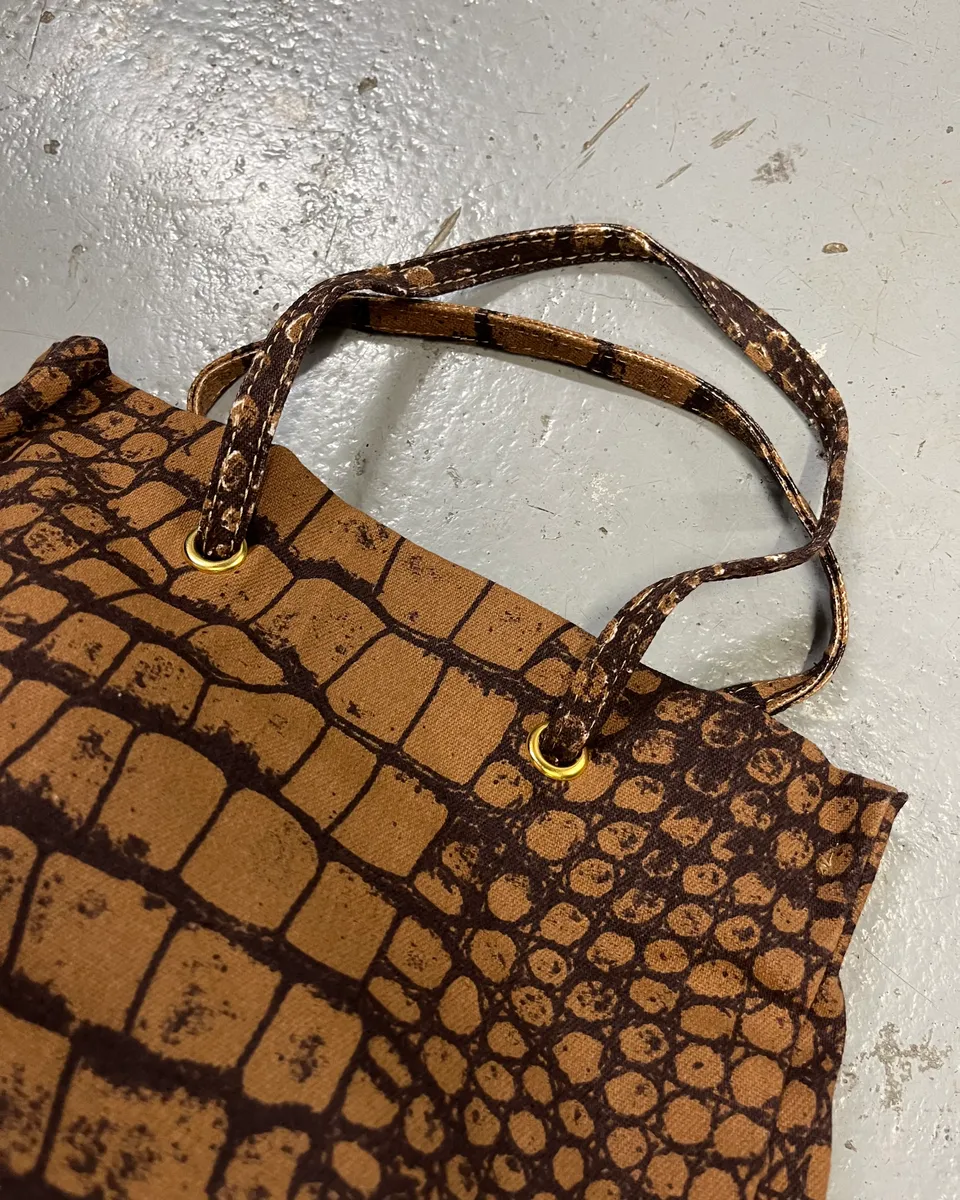 Roberto Cavalli Tan Jacquard Crocodile Print Handle Bag - Image 4