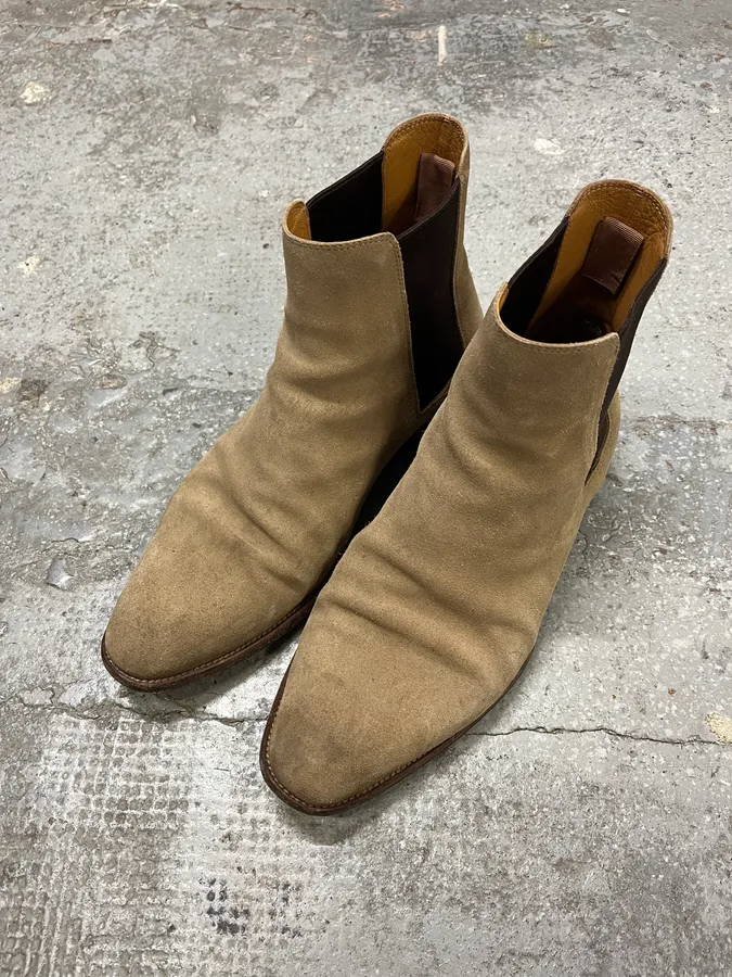 Saint Laurent Beige Suede Chelsea Boots - Image 4