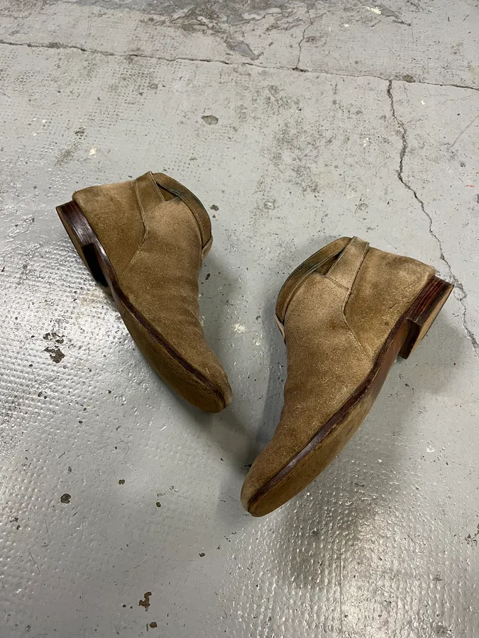 Saint Laurent Beige Suede Strap Camel Leather Boots - Image 3