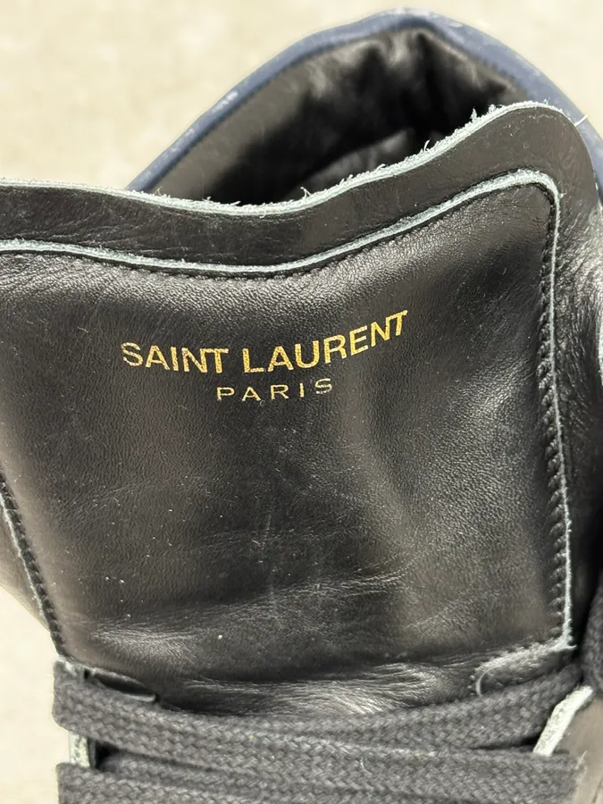 Saint Laurent Black & Blue Leather High Sneakers - Image 7