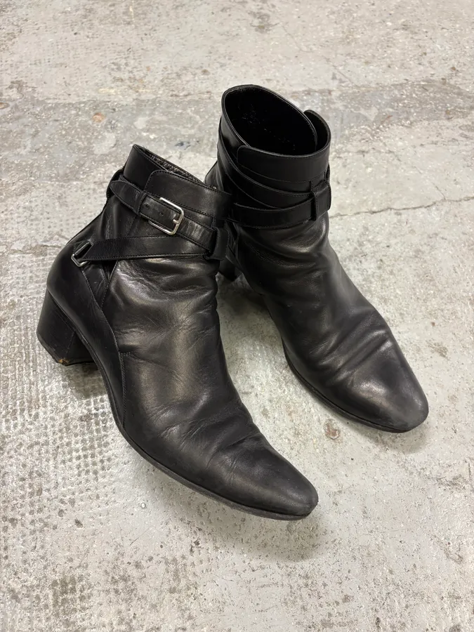 Saint Laurent Black Leather Ankle Buckle Boots - Image 5