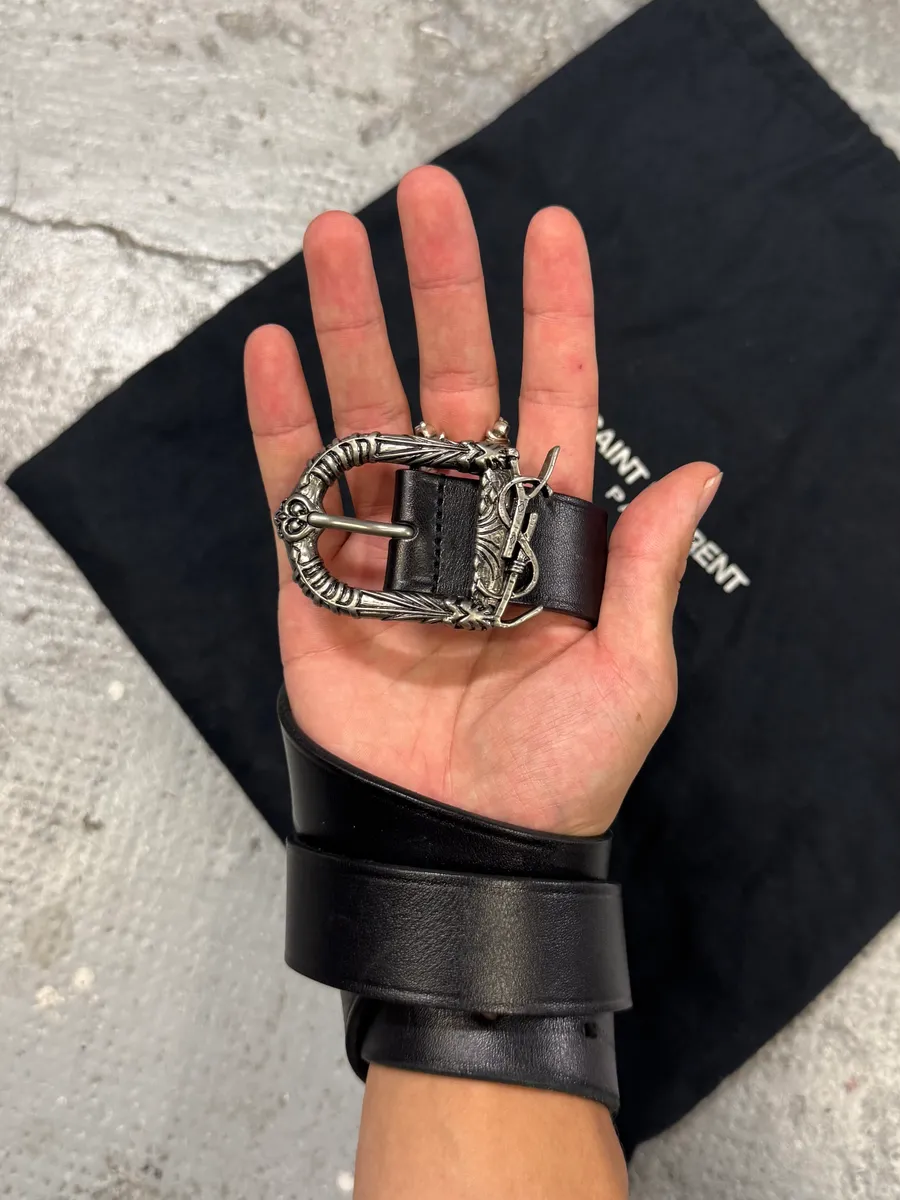 Saint Laurent Black Leather Premium Buckle Belt - Image 3