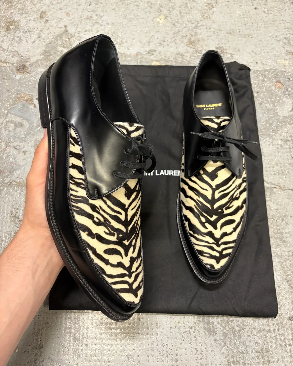 Saint Laurent Black Pony Hair Zebra Leather Shoes