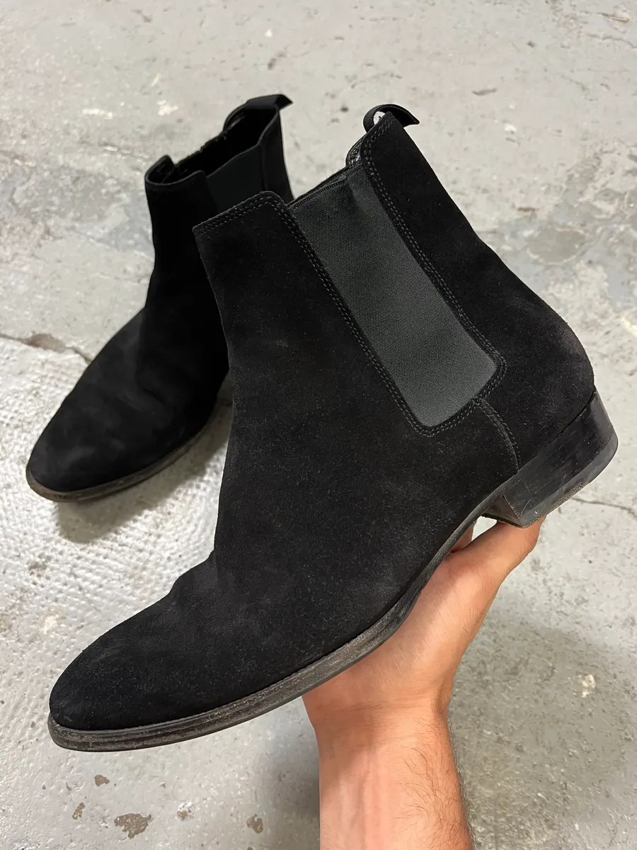 Saint Laurent Black Suede Leather Ankle Boots