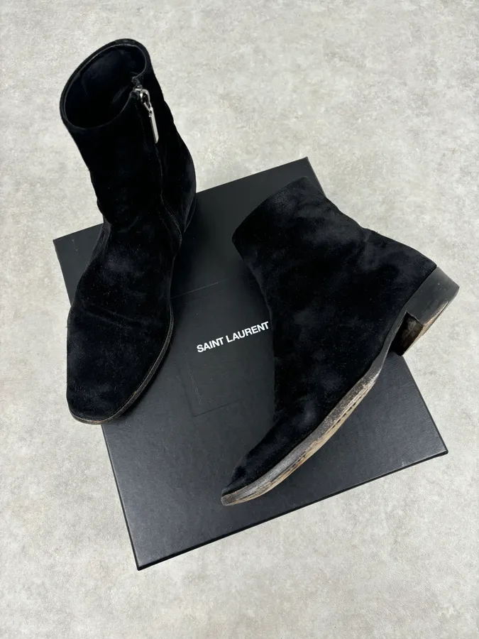 Saint Laurent Black Suede Wyatt Chelsea Boots - Image 2