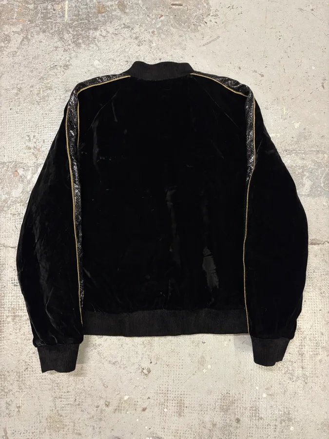 Saint Laurent Black Velvet Snakeskin Effect Armband Bomber Jacket - Image 7