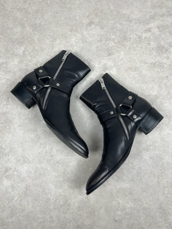 Saint Laurent Black Western Leather Buckle Biker Boots - Image 4