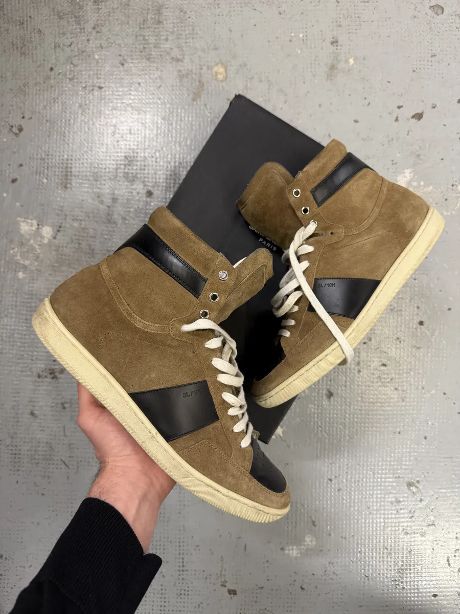 Saint Laurent Brown & Black Suede Leather High Sneakers