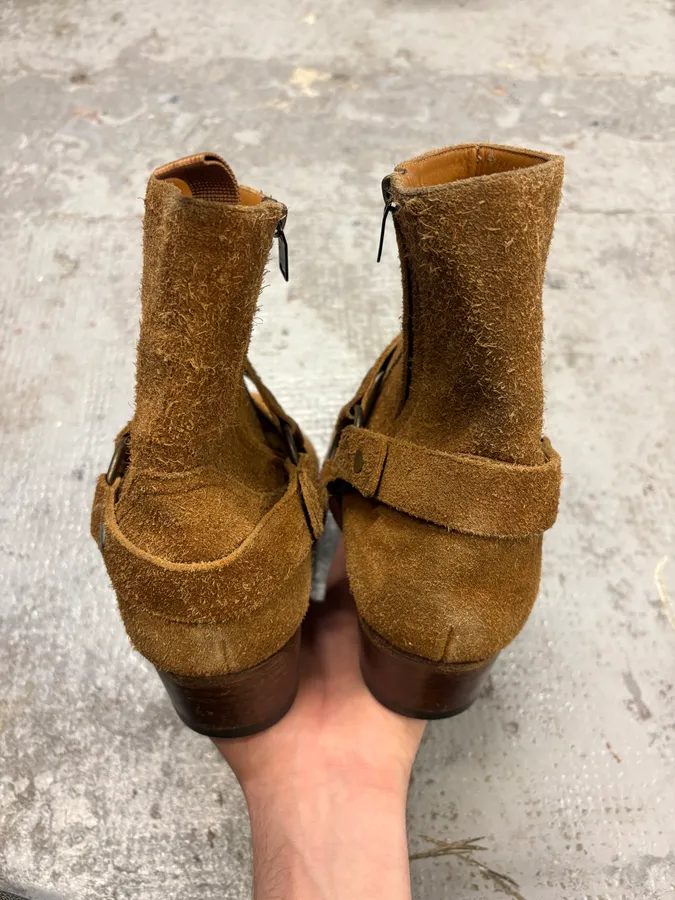 Saint Laurent Camel Suede Ankle Leather Boots - Image 7