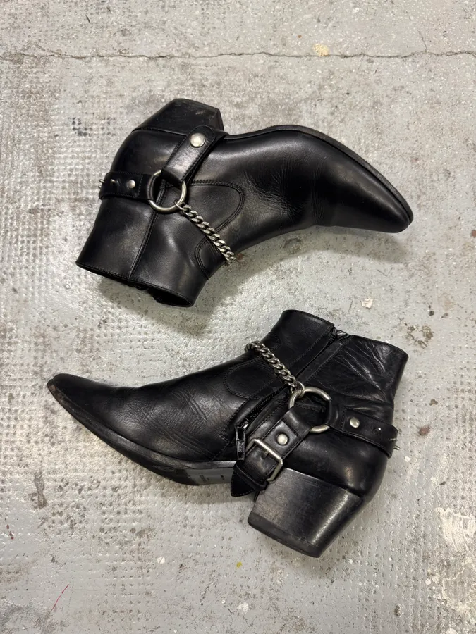 Saint Laurent Cowboy Ankle Leather Black Boots - Image 5