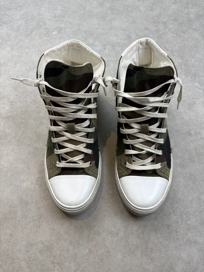Saint Laurent Green Canvas Camo High Sneakers - Image 2