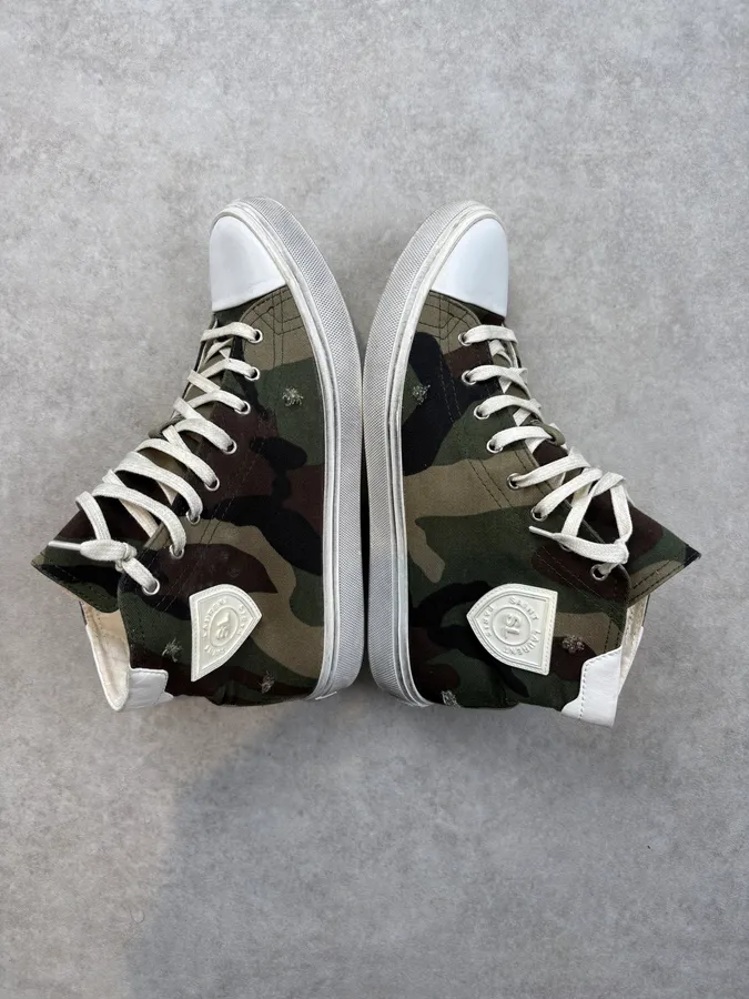 Saint Laurent Green Canvas Camo High Sneakers - Image 5