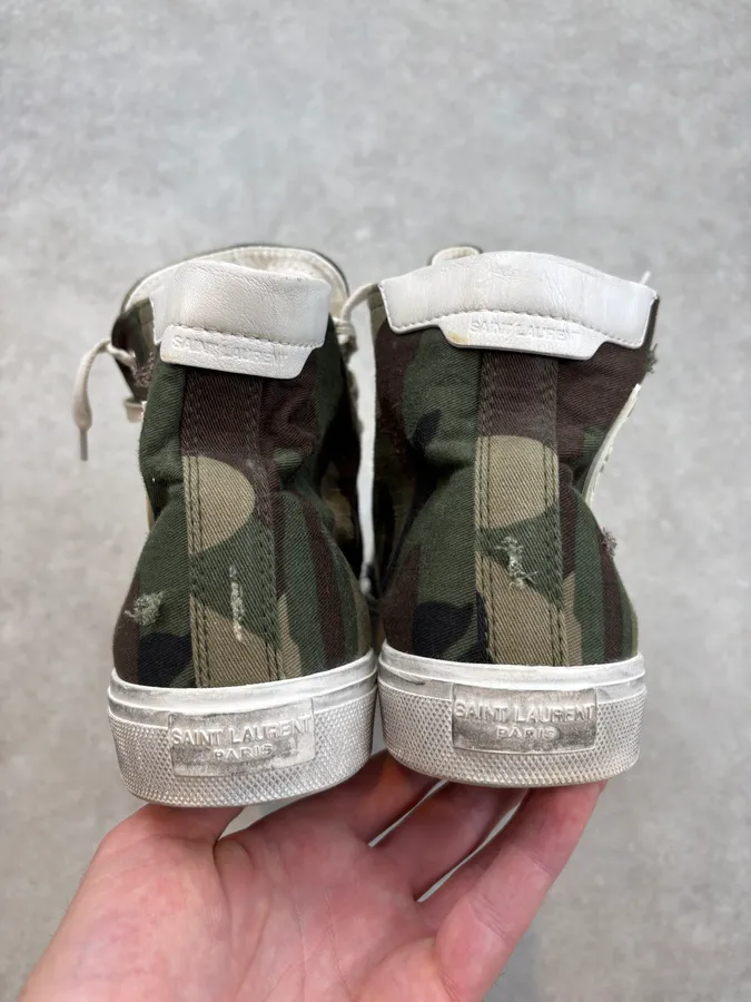 Saint Laurent Green Canvas Camo High Sneakers - Image 7