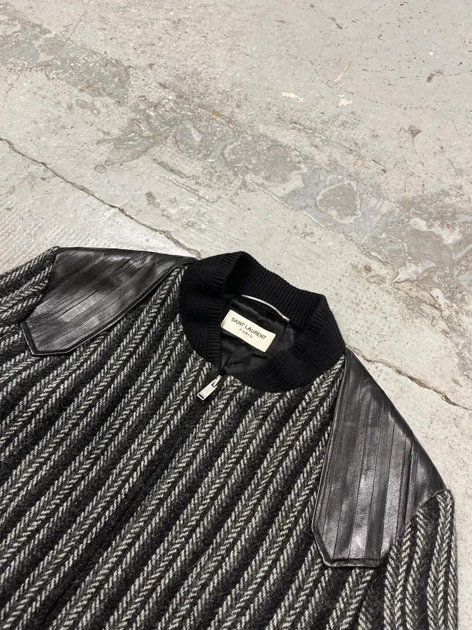 Saint Laurent Grey Wool Teddy Bomber Jacket - Image 3