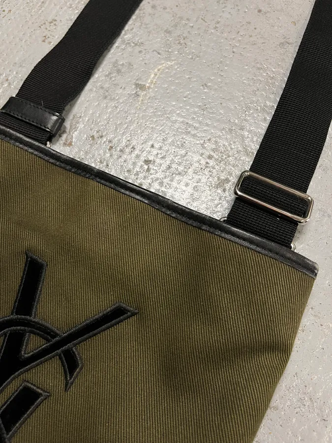 Saint Laurent Khaki Canvas YSL Logo Messenger Bag - Image 5