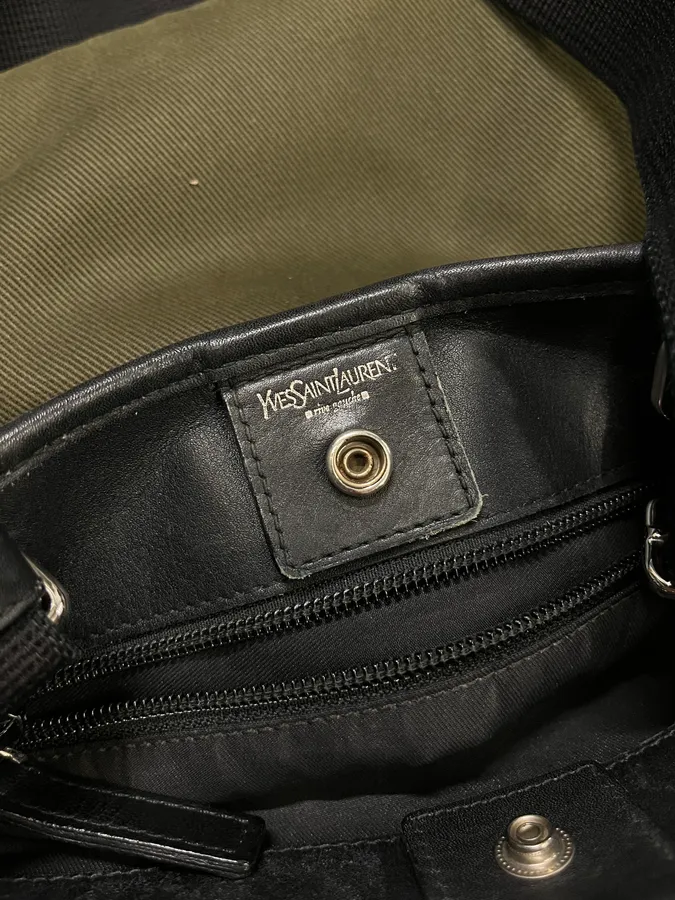 Saint Laurent Khaki Canvas YSL Logo Messenger Bag - Image 9