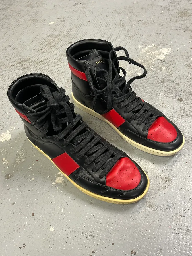 Saint Laurent Paris Black & Red High Leather Sneakers by Hedi Slimane - Image 6