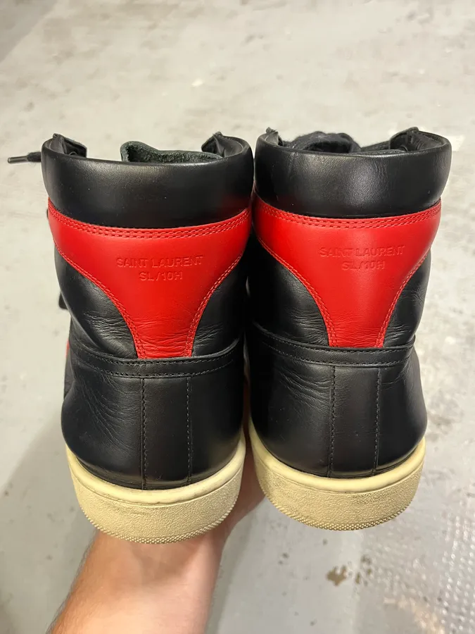 Saint Laurent Paris Black & Red High Leather Sneakers by Hedi Slimane - Image 7